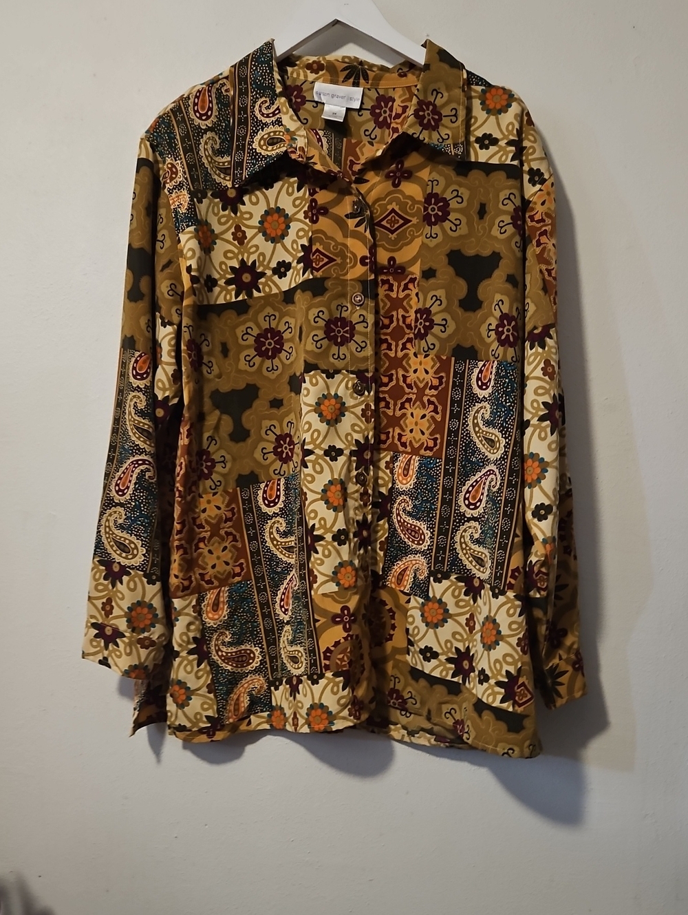 Susan Graverstyle Vintage-Inspired Patchwork Button-Up Shirt 2x